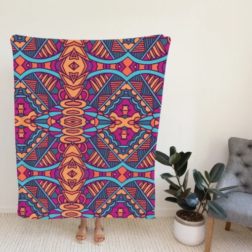 Mexican Psychedelic Tribal Design Fleece Blanket