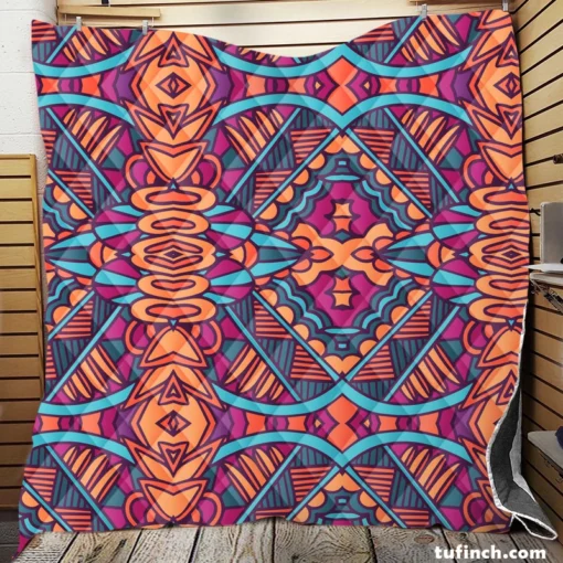 Mexican Psychedelic Tribal Design Quilt Blanket