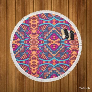 Mexican Psychedelic Tribal Design Round Beach Towel