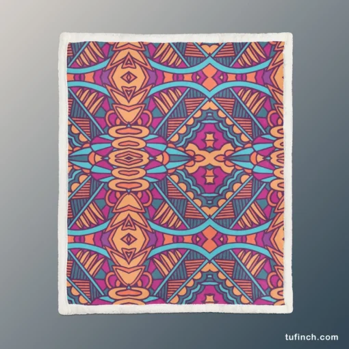 Mexican Psychedelic Tribal Design Sherpa Fleece Blanket 1