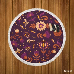 Mexican Slavic Folk Flower Pattern Round Beach Towel