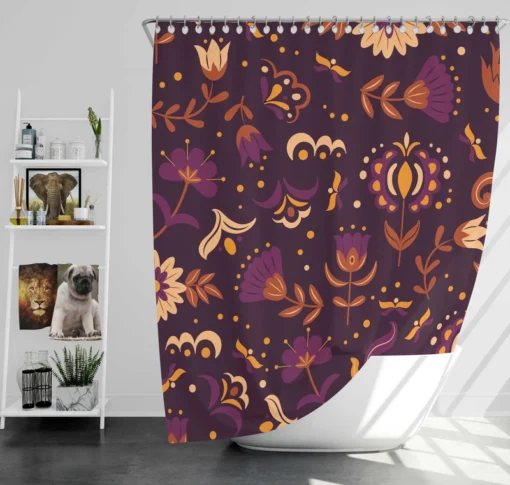 Mexican Slavic Folk Flower Pattern Shower Curtain