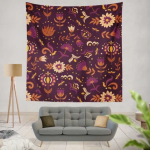 Mexican Slavic Folk Flower Pattern Wall Tapestry