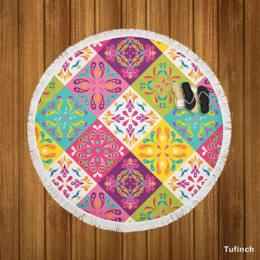 Mexican Talavera Attractive Colored Round Beach Towel