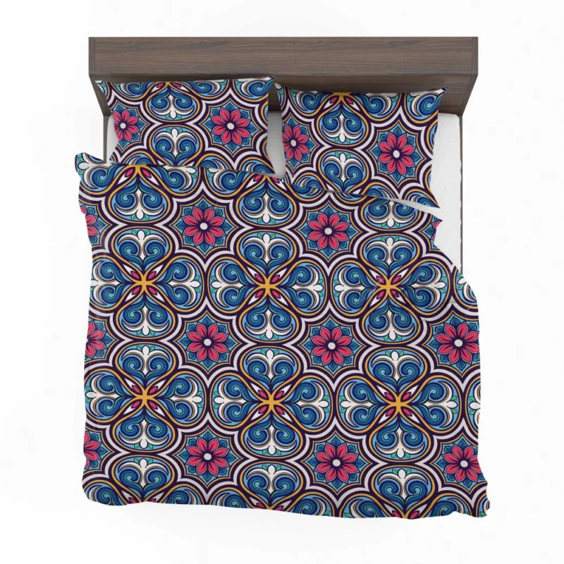 Mexican Talavera Blue Pink Design Bedding Set 2