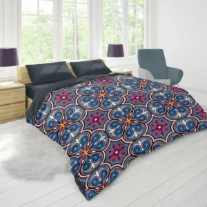 Mexican Talavera Blue Pink Design Duvet Cover 1