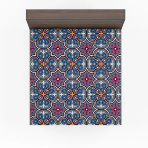 Mexican Talavera Blue Pink Design Fitted Sheet