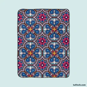 Mexican Talavera Blue Pink Design Fleece Blanket 1