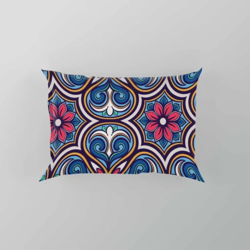 Mexican Talavera Blue Pink Design Pillow Case