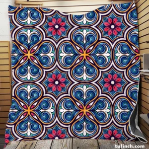 Mexican Talavera Blue Pink Design Quilt Blanket