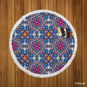 Mexican Talavera Blue Pink Design Round Beach Towel