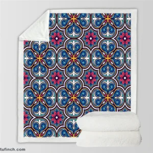 Mexican Talavera Blue Pink Design Sherpa Fleece Blanket