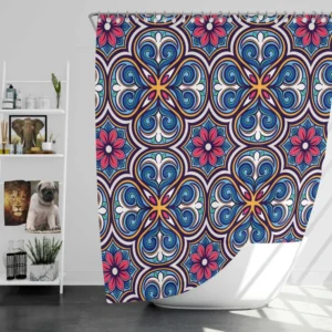 Mexican Talavera Blue Pink Design Shower Curtain