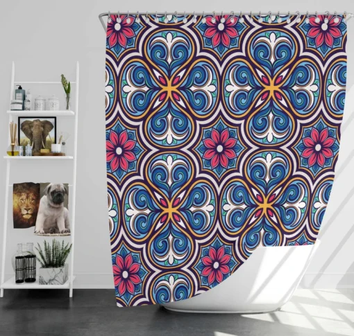 Mexican Talavera Blue Pink Design Shower Curtain