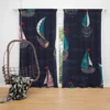 Midnight Blue Waving Sea Sailing boat Curtain