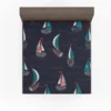 Midnight Blue Waving Sea Sailing boat Fitted Sheet