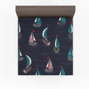 Midnight Blue Waving Sea Sailing boat Fitted Sheet