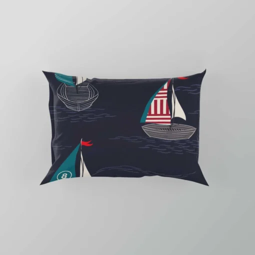 Midnight Blue Waving Sea Sailing boat Pillow Case