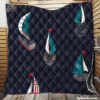 Midnight Blue Waving Sea Sailing boat Quilt Blanket