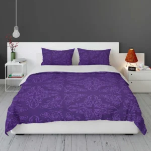 Midnight Purple Damask Design Bedding Set 1