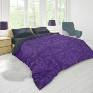 Midnight Purple Damask Design Duvet Cover 1