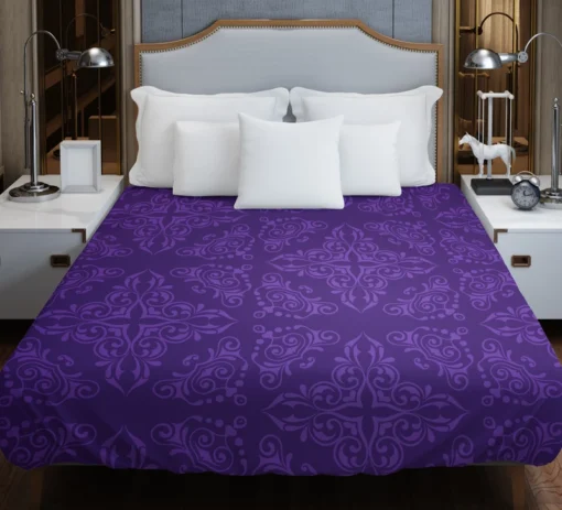 Midnight Purple Damask Design Duvet Cover