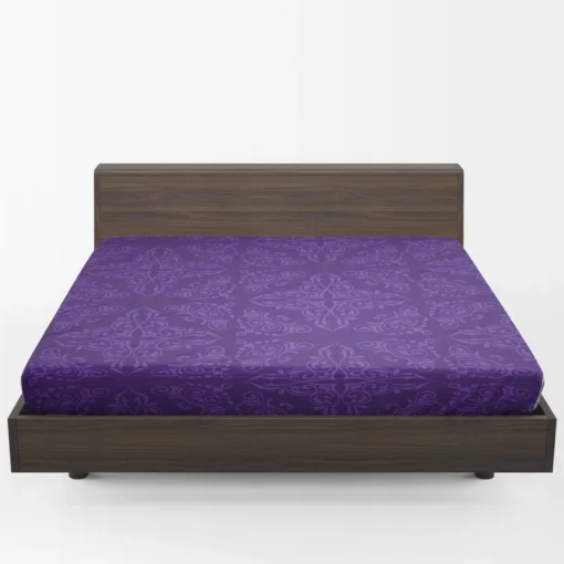 Midnight Purple Damask Design Fitted Sheet 1