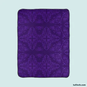 Midnight Purple Damask Design Fleece Blanket 1