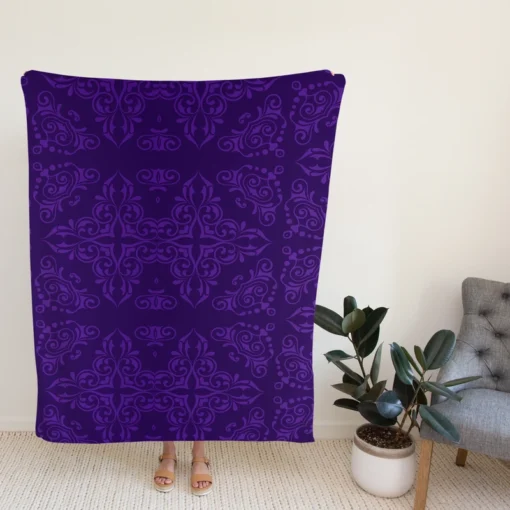 Midnight Purple Damask Design Fleece Blanket