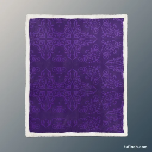 Midnight Purple Damask Design Sherpa Fleece Blanket 1