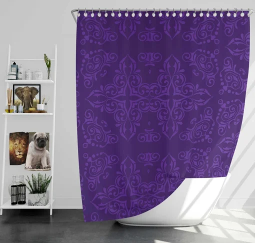 Midnight Purple Damask Design Shower Curtain