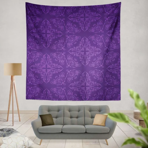 Midnight Purple Damask Design Wall Tapestry