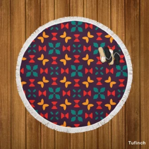 Mini Butterfly Style Aztec Tribal Design Round Beach Towel