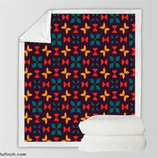 Mini Butterfly Style Aztec Tribal Design Sherpa Fleece Blanket