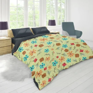 Mini Floral Leave Winter Season Pattern Duvet Cover 1