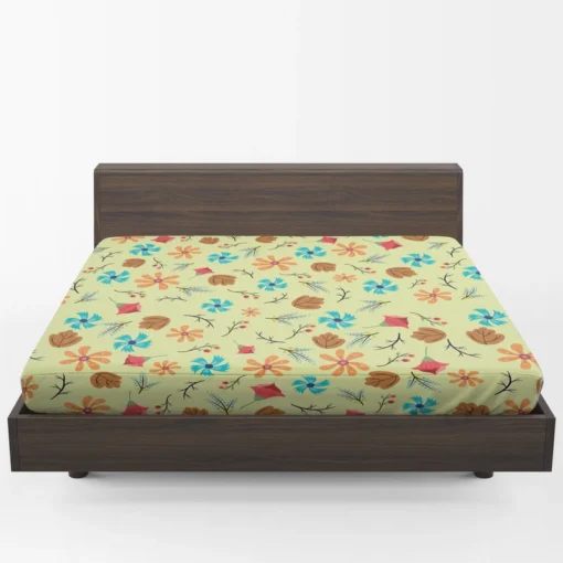 Mini Floral Leave Winter Season Pattern Fitted Sheet 1