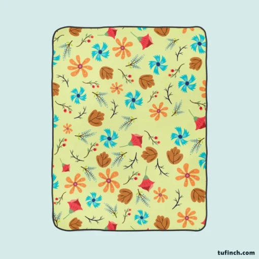 Mini Floral Leave Winter Season Pattern Fleece Blanket 1