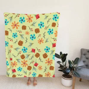 Mini Floral Leave Winter Season Pattern Fleece Blanket