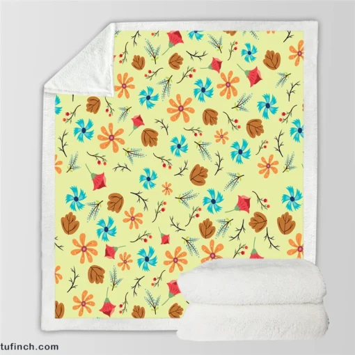 Mini Floral Leave Winter Season Pattern Sherpa Fleece Blanket