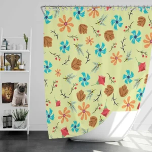 Mini Floral Leave Winter Season Pattern Shower Curtain