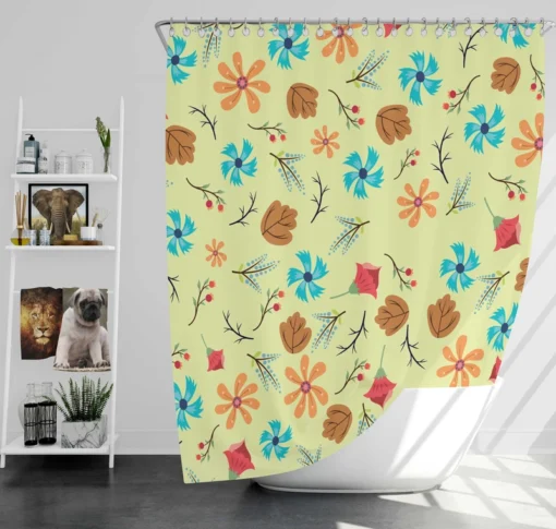 Mini Floral Leave Winter Season Pattern Shower Curtain