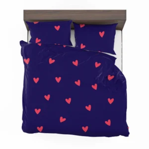 Mini Red Hearts In Blue Background Bedding Set 2