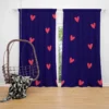 Mini Red Hearts In Blue Background Curtain