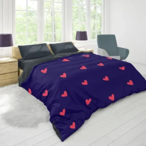 Mini Red Hearts In Blue Background Duvet Cover 1