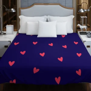 Mini Red Hearts In Blue Background Duvet Cover