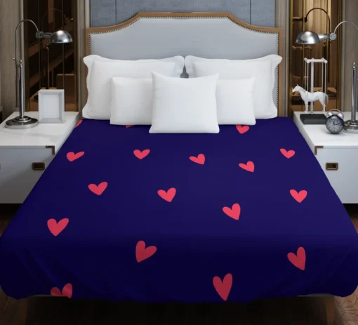 Mini Red Hearts In Blue Background Duvet Cover