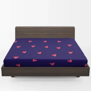 Mini Red Hearts In Blue Background Fitted Sheet 1