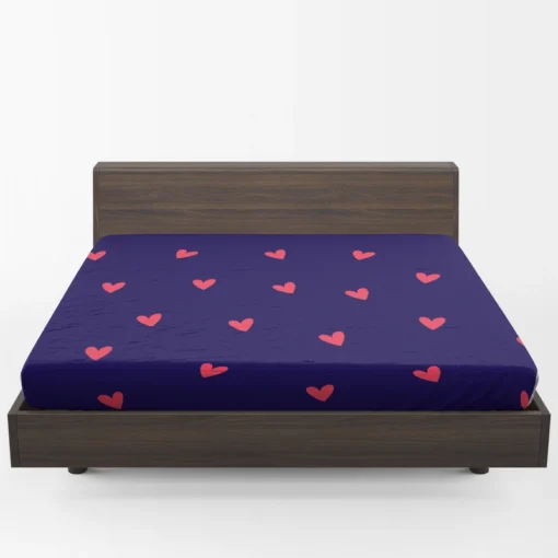 Mini Red Hearts In Blue Background Fitted Sheet 1