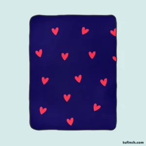 Mini Red Hearts In Blue Background Fleece Blanket 1