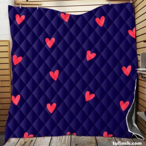 Mini Red Hearts In Blue Background Quilt Blanket